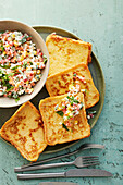 French toast with grainy cream cheese salad