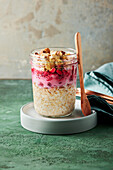 Overnight oats with nuts and raspberries