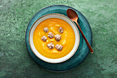 Carrot soup with meatballs