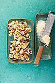 Orecchiette with chickpeas, mushrooms and cheese