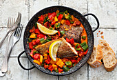 Sautéed peppers and fish