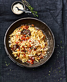 Tagliatelle with thyme mushrooms and parmesan cheese