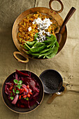 Red lentil dal with spiced beetroot