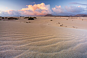 Romantic sky at dawn over sand dunes of desert, Corralejo Natural Park, Fuerteventura, Canary Islands, Spain, Atlantic, Europe
