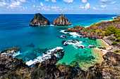 Turquoise water around the Two Brothers rocks, Fernando de Noronha, UNESCO World Heritage Site, Brazil, South America