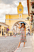 Beautiful woman enjoying the streets and architecture in Guatemala, Central America
