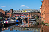 Barges moored at Castlefield Basin, Manchester, England, United Kingdom, Europe