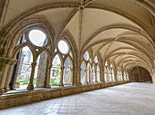 Interior of the cloister portico of the 12th century Noirlac Cistercian Abbey, Cher, Centre-Val del Loire, France, Europe