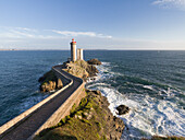 Pathway above the ocean to the Petit Minou lighthouse, Brittany, Finistere, France, Europe