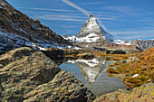 Lake Riffelsee with Matterhorn, 4478m, Zermatt, Valais, Swiss Alps, Switzerland, Europe