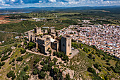 Aerial of the Castle of Almodovar del Rio, Andalusia, Spain, Europe