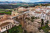 Aerial of the historic town of Ronda, Andalucia, Spain, Europe