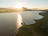 Aerial view of Nqweba Dam at dawn, Graaff-Reinet, Eastern Cape, South Africa, Africa