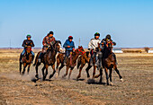 Men practising Kokpar, national horse game, Kazakhstan, Central Asia, Asia