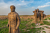 Bronzeskulptur einer Kamelkarawane, Otrartobe-Siedlung, Turkistan, Kasachstan, Zentralasien, Asien