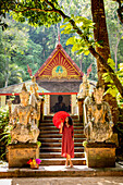 Woman at Wat Pha Lat, Chiang Mai, Thailand, Southeast Asia, Asia