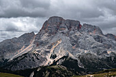 Croda Rossa D'Ampezzo mountain view from the top of Monte Specie with clouds in the sky, Dolomites, Italy, Europe