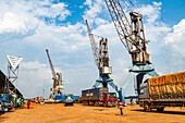 Old cranes in the Port of Kisangani, Democratic Republic of the Congo, Africa