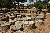 Dismantled columns at Temple of Zeus at Olympia, UNESCO World Heritage Site, western Peleponnese of Greece, Europe