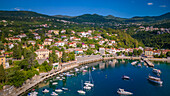 Aerial view of boats in the harbour at Ika, Ika, Kvarner Bay, Eastern Istria, Croatia, Europe