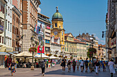 View of baroque style City Clock Tower and shops on the Korzo, Rijeka, Kvarner Bay, Croatia, Europe