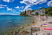 View of hotel and Adriatic Sea near Opatija, Kvarner Bay, Eastern Istria, Croatia, Europe