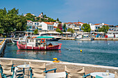 View of boats in Old Port, Skiathos Town, Skiathos Island, Sporades Islands, Greek Islands, Greece, Europe