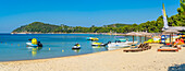 View of Koukounaries Beach, Skiathos Town, Skiathos Island, Sporades Islands, Greek Islands, Greece, Europe