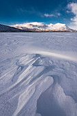Gefrorener See mit Schnee bedeckt, Nationalpark Stora Sjofallet, Bezirk Norrbotten, Lappland, Schweden, Skandinavien, Europa