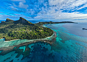 Aerial of Mangareva, Gambier archipelago, French Polynesia, South Pacific, Pacific