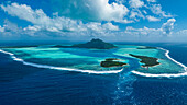 Luftaufnahme der Lagune von Maupiti, Gesellschaftsinseln, Französisch-Polynesien, Südpazifik, Pazifik