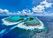 Luftaufnahme der Lagune der Insel Maupiti, Gesellschaftsinseln, Französisch-Polynesien, Südpazifik, Pazifik