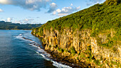 Limestone cliffs at sunset, Rurutu, Austral islands, French Polynesia, South Pacific, Pacific