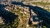 Aerial of Cuenca, UNESCO World Heritage Site, Castilla-La Mancha, Spain, Europe