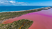 Luftaufnahme der rosafarbenen Hutt Lagoon, Westaustralien, Australien, Pazifik