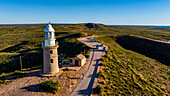 Aerial of Vlamingh Head Lighthouse, Ningaloo Reef, UNESCO World Heritage Site, Exmouth, Western Australia, Australia, Pacific