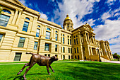 Wyoming State Capitol Building with dog, Cheyenne, Wyoming, United States of America, North America