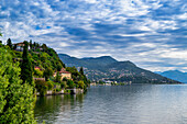 Panorama des Lago Maggiore von den Gärten der Villa Taranto, Pallanza, Lago Maggiore, Bezirk Verbania, Piemont, Italienische Seen, Italien, Europa