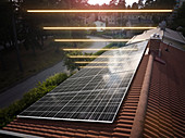 High angle view of roof with solar panels