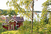 Wooden house at lake