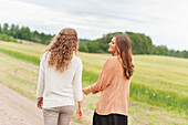 Young women walking together