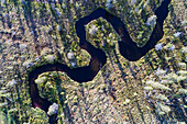 Aerial view of winding river