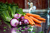 Red onions and carrots