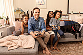 Family playing video game