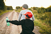 Mother with daughter cycling