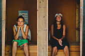 Women in outhouse