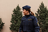 Police woman looking away