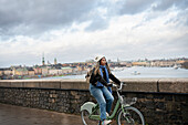 View of woman cycling