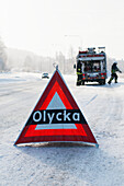 Accident sign on road