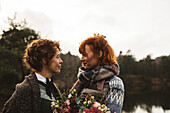 Lesbian couple with bouquet